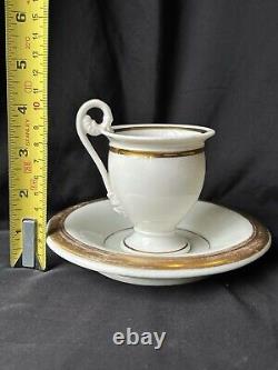 Old Paris Porcelain Empire Period Gild Monograms Lion Face Cup Saucer c1810-1820