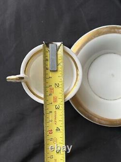 Old Paris Porcelain Empire Period Gild Monograms Lion Face Cup Saucer c1810-1820