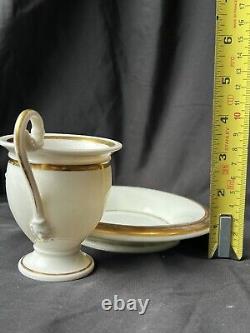Old Paris Porcelain Empire Period Gild Monograms Lion Face Cup Saucer c1810-1820