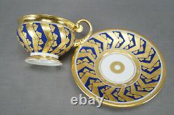 Old Paris Porcelain Gold Leaves & Cobalt Panels Empire Form Cup & Saucer C. 1820