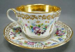 Old Paris Porcelain Hand Painted Floral & Gold Breakfast Cup & Saucer C1830-1850