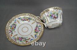 Old Paris Porcelain Hand Painted Floral & Gold Breakfast Cup & Saucer C1830-1850