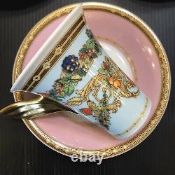 One Rosenthal Versace Butterfly Garden High Coffee Cup Saucer Pink Blue Gold