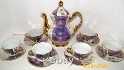 Orion Japan Lusterware Teapot & 6 Demitasse Cups & Saucers Purple Lilac/Gold VTG