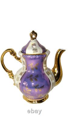 Orion Japan Lusterware Teapot & 6 Demitasse Cups & Saucers Purple Lilac/Gold VTG