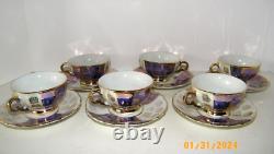 Orion Japan Lusterware Teapot & 6 Demitasse Cups & Saucers Purple Lilac/Gold VTG