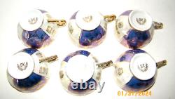 Orion Japan Lusterware Teapot & 6 Demitasse Cups & Saucers Purple Lilac/Gold VTG