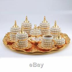 Ottoman Turkish Gold Brass Tea Coffee Saucers Cups BEST Tray Set FREE SHIPPING