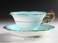 PARAGON Aqua Blue & Gold Pink Rose Cup & Saucer Vintage