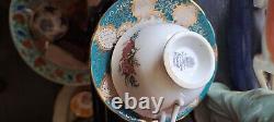 PARAGON CUP & SAUCER Teal Turquoise(Blue Green) With Pink Flowers and Gold Trim