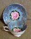 Paragon China Tea Cup & Saucer Teal & Gold Cabbage Rose Old Mark A. 1695/3 Signed