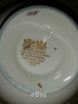 PARAGON China Tea Cup & Saucer Teal & Gold Cabbage Rose Old Mark A. 1695/3 Signed