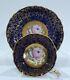 Paragon Hand Painted Floating Pink Rose Cup & Saucer Cobalt & Gold Confetti