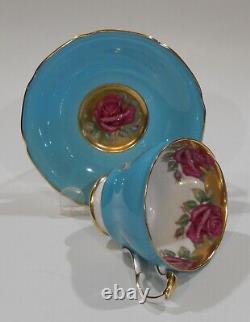 PARAGON JOHNSON RED ROSE CUP & SAUCER Rose Garland & Floating Rose Gold Saucer