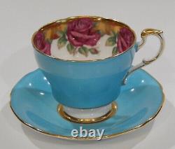 PARAGON JOHNSON RED ROSE CUP & SAUCER Rose Garland & Floating Rose Gold Saucer