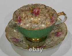 PARAGON PINK ROSE Demi-Tasse CUP & SAUCER Gold Gilt Netted Background c1938-52