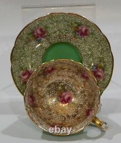 PARAGON PINK ROSE Demi-Tasse CUP & SAUCER Gold Gilt Netted Background c1938-52