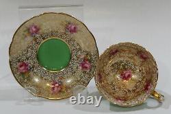 PARAGON PINK ROSE Demi-Tasse CUP & SAUCER Gold Gilt Netted Background c1938-52