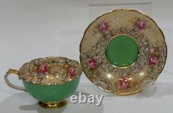 PARAGON PINK ROSE Demi-Tasse CUP & SAUCER Gold Gilt Netted Background c1938-52