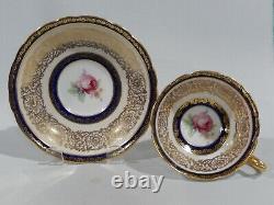 PARAGON PINK ROSE on COBALT BAND CUP & SAUCER Heavy Gold Gilding c1938-1952 MINT