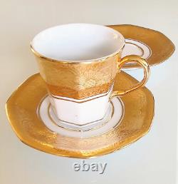 PIPATANA BENJARONG 18K Gold Porcelain Espresso Coffee Cup Saucers Plate Thailand