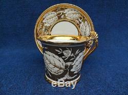 PORCELAIN CUP & SAUCER CHATEAU DE ST CLOUD EMPIRE STYLE 1900's GILT LEAFS WHITE