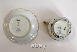 Pair Antique Ambrosuis Lamm Dresden Hand Painted Cup Saucer Set & Severing Plate