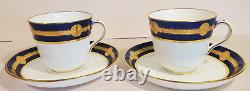Pair Antique Minton Cobalt Gold Encrusted Medallion Cups & Saucers G236 c. 1912