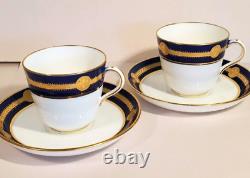 Pair Antique Minton Cobalt Gold Encrusted Medallion Cups & Saucers G236 c. 1912