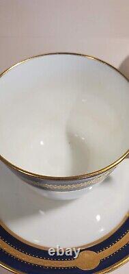 Pair Antique Minton Cobalt Gold Encrusted Medallion Cups & Saucers G236 c. 1912