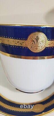 Pair Antique Minton Cobalt Gold Encrusted Medallion Cups & Saucers G236 c. 1912