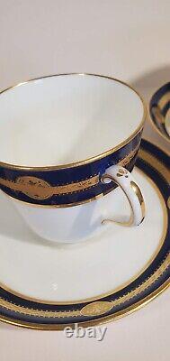 Pair Antique Minton Cobalt Gold Encrusted Medallion Cups & Saucers G236 c. 1912