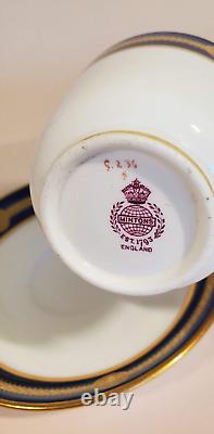 Pair Antique Minton Cobalt Gold Encrusted Medallion Cups & Saucers G236 c. 1912