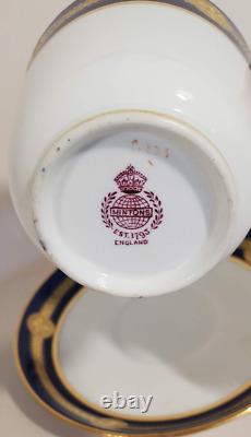 Pair Antique Minton Cobalt Gold Encrusted Medallion Cups & Saucers G236 c. 1912