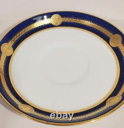 Pair Antique Minton Cobalt Gold Encrusted Medallion Cups & Saucers G236 c. 1912