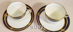 Pair Antique Minton Cobalt Gold Encrusted Medallion Cups & Saucers G236 c. 1912