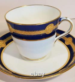 Pair Antique Minton Cobalt Gold Encrusted Medallion Cups & Saucers G236 c. 1912