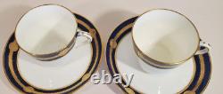 Pair Antique Minton Cobalt Gold Encrusted Medallion Cups & Saucers G236 c. 1912