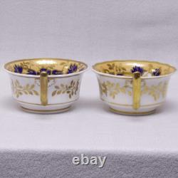 Pair Antique Ridgway 2/1221 Teacups and Saucers and Matching Plate Circa 1830