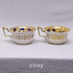 Pair Antique Ridgway 2/1221 Teacups and Saucers and Matching Plate Circa 1830