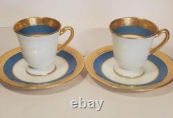 Pair Lenox Stanford Turquoise Grey Gold Encrusted Band Demitasse Cups Saucers