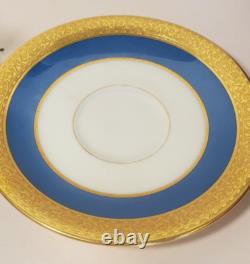 Pair Lenox Stanford Turquoise Grey Gold Encrusted Band Demitasse Cups Saucers