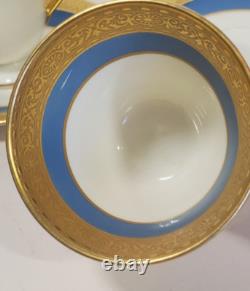 Pair Lenox Stanford Turquoise Grey Gold Encrusted Band Demitasse Cups Saucers