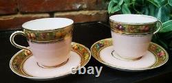 Pair Of Antique Brown Westhead & Moore Cups & Saucer With Gilded Fruit Borders