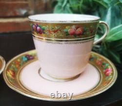 Pair Of Antique Brown Westhead & Moore Cups & Saucer With Gilded Fruit Borders