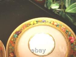 Pair Of Antique Brown Westhead & Moore Cups & Saucer With Gilded Fruit Borders