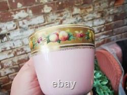 Pair Of Antique Brown Westhead & Moore Cups & Saucer With Gilded Fruit Borders