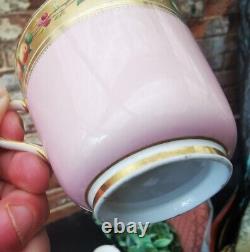 Pair Of Antique Brown Westhead & Moore Cups & Saucer With Gilded Fruit Borders