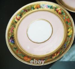 Pair Of Antique Brown Westhead & Moore Cups & Saucer With Gilded Fruit Borders