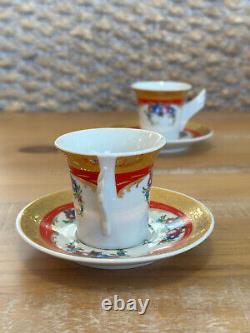 Pair Rosenthal Mythos Espresso Red Gold with Floral Design Cup And Saucer